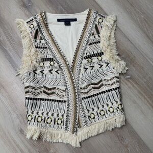 French Connection Embellished Fringe Vest  | Boho Chic - Size XS